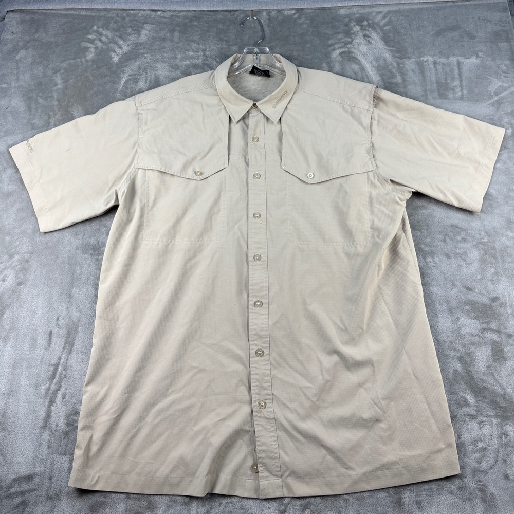 Shimano Fishing Shirt Mens 2XL Short Sleeve Beige Ripstop Vented EUC